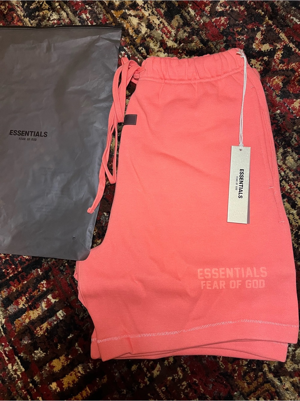 ESSENTIALS Coral Pink Logo Sweatshorts